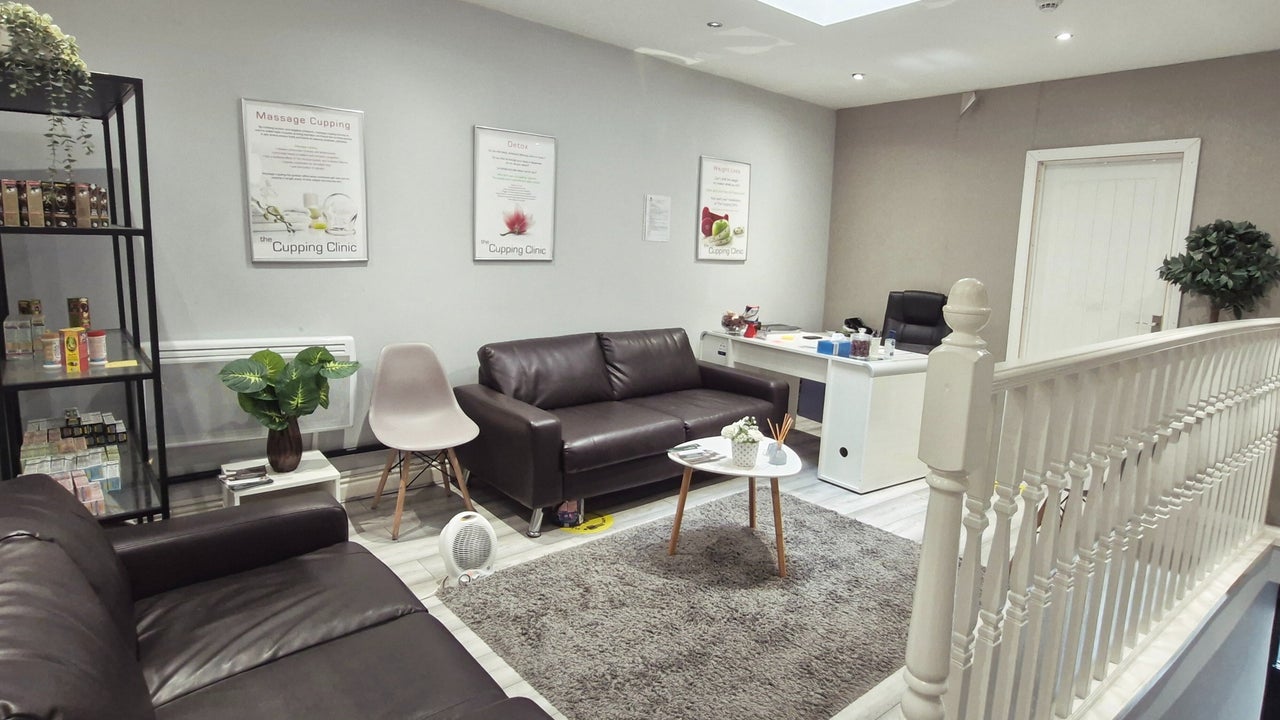 Reception and waiting area at The Cupping Clinic Blackburn